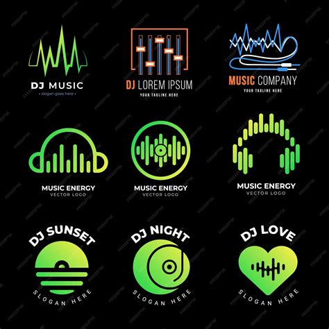 Collection of music and dj logos with sound wave and equalizer elements ...
