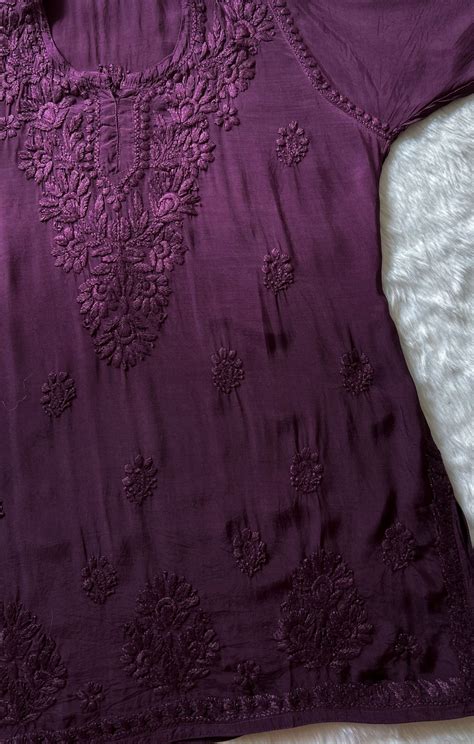 Gul Purple Short Muslin Chikankari Kurta| Empress Chikankari