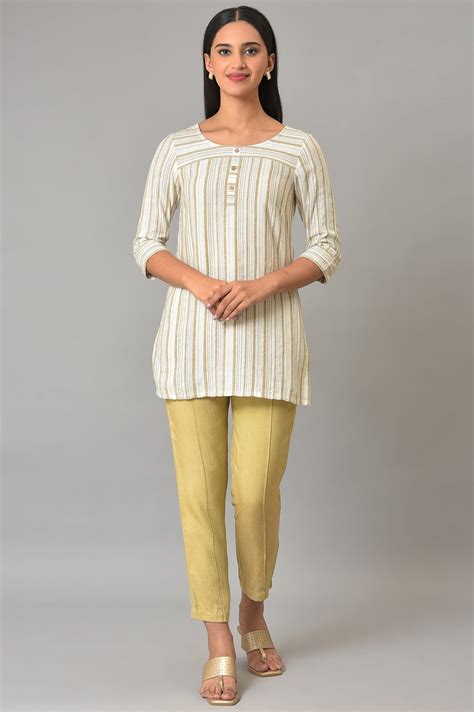 Buy Beige Stripe Print kurta & Trousers Set Online for Woman | Shop for ...