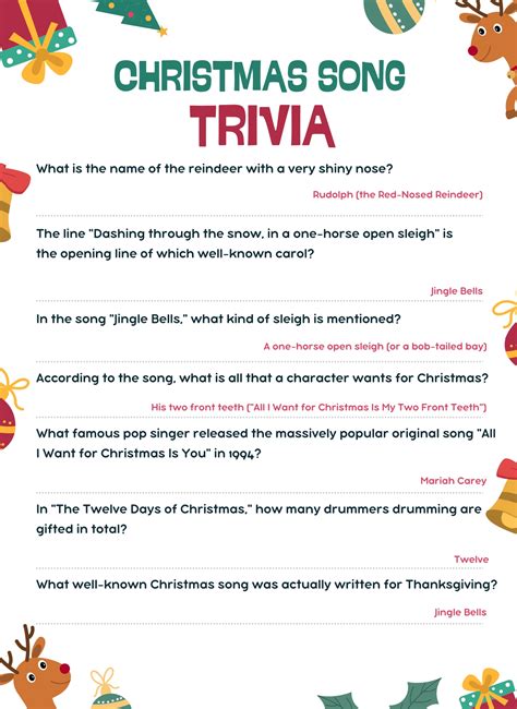 Christmas Song Trivia Game - 15 Free PDF Printables | Printablee