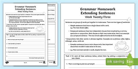 Grammar Homework Week Twenty-Three (teacher made) - Twinkl