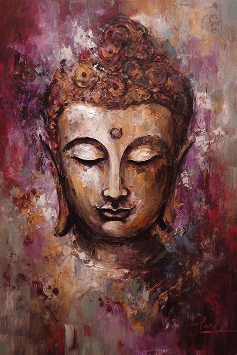 A Mesmerizing Abstract Impressionist Acrylic Color Print of Lord Buddh