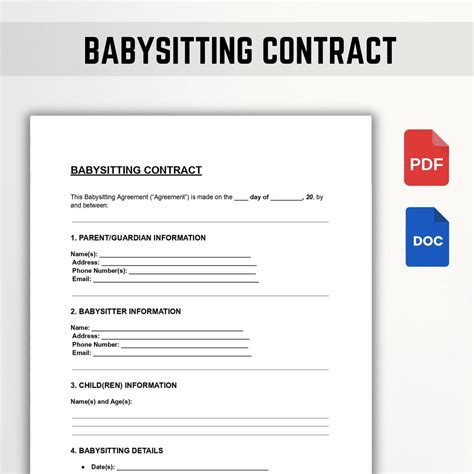 Babysitting Contract Template | Editable Babysitter Agreement | PDF ...