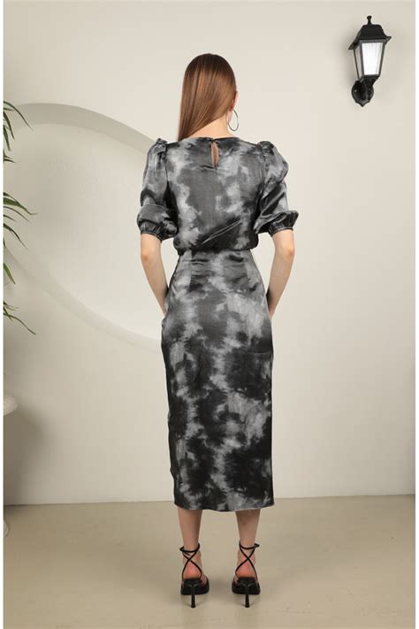 Shiny Fabric Batik Pattern Women's Dress-Grey