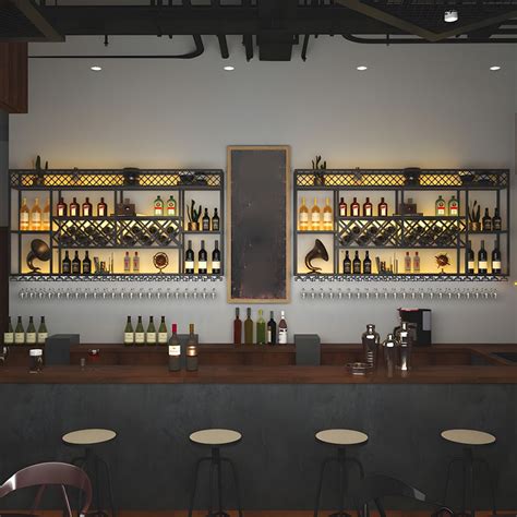 Industrial Wall Mounted Stackable Metal Wine Holder Rack with Shelf ...