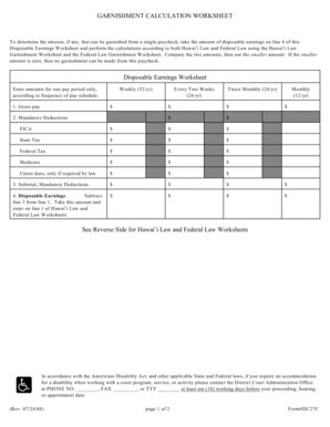 Fillable Online state hi GARNISHMENT bCALCULATIONb WORKSHEET ...