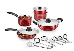 Buy Ideale Induction Base Stainless Steel Cookware Set, 14-Pieces, Red ...