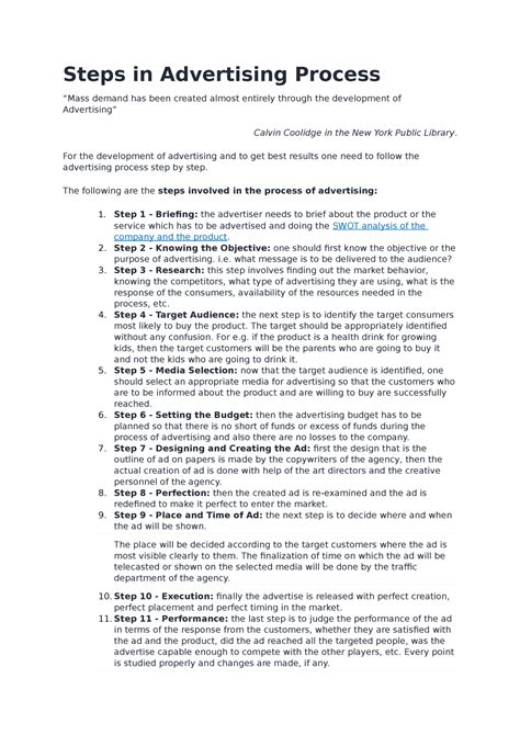 AM UNIT II - File - Steps in Advertising Process “Mass demand has been ...