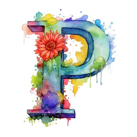 Premium Photo | There is a watercolor painting of a letter p with a flower generative ai
