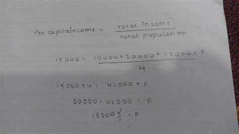 Suppose there are 4 families in a country with per capita income 15000 ...