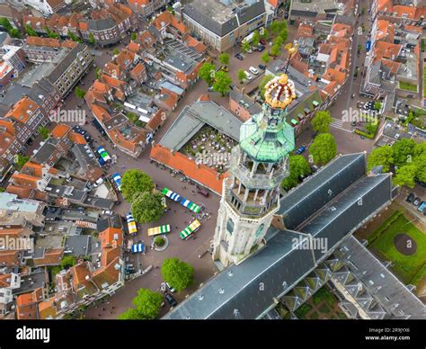 Aerial drone photo of the Abdijtoren de Lange Jan in Middelburg. Middelburg is the capital of ...