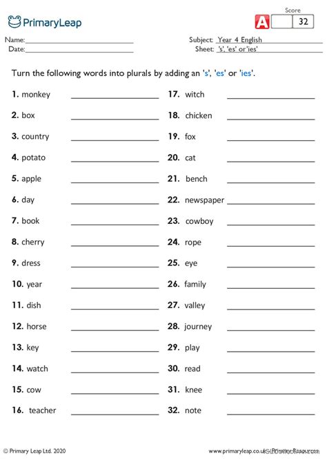 Plural Nouns S Es Worksheet - Free Worksheets Printable