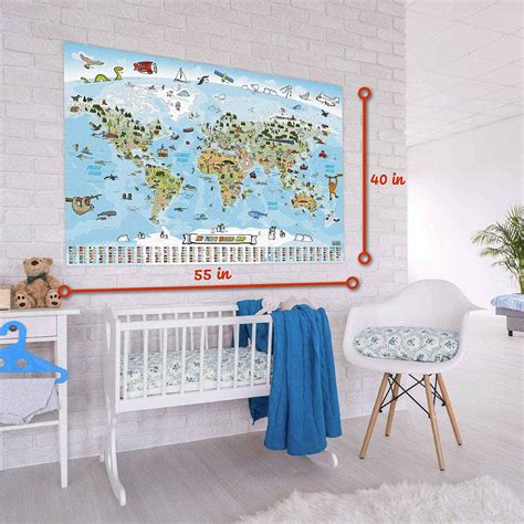 XXL Panorama World Map Poster for Kids - 55 x 40 inches laminated ...