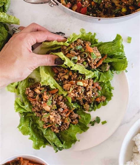 Asian Ground Beef Lettuce Wraps - Feasting not Fasting