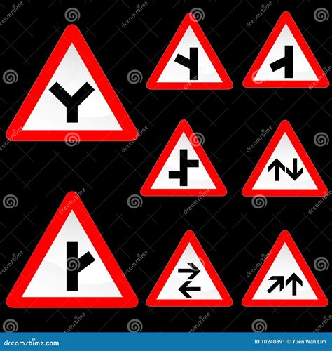 Eight Triangle Shape Red White Road Signs Set 2 Stock Vector ...