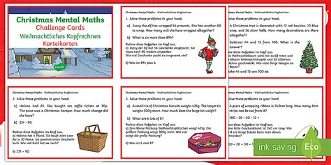 Year 3 Christmas Mental Maths Challenge Cards English/German