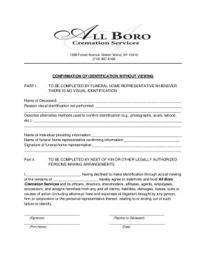 NY All Boro Cremation Services Confirmation Of Identification Without ...