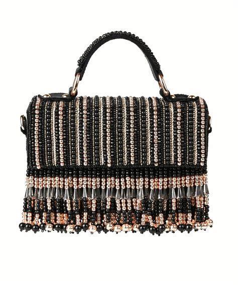 Symphony Black Suede Embellished Box Bag – House of Kosha