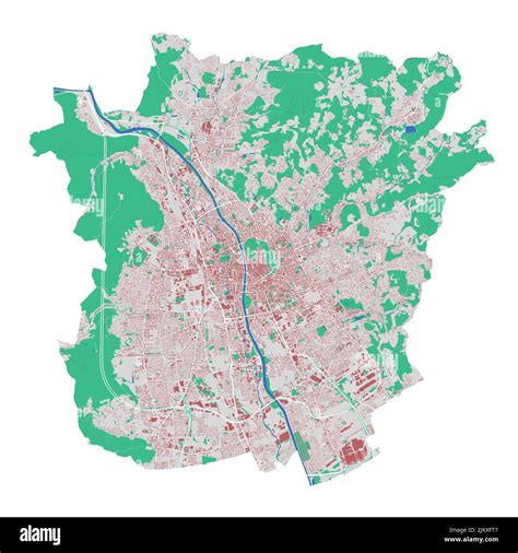 Graz vector map. Detailed map of Graz city administrative area. Cityscape panorama. Road Map ...