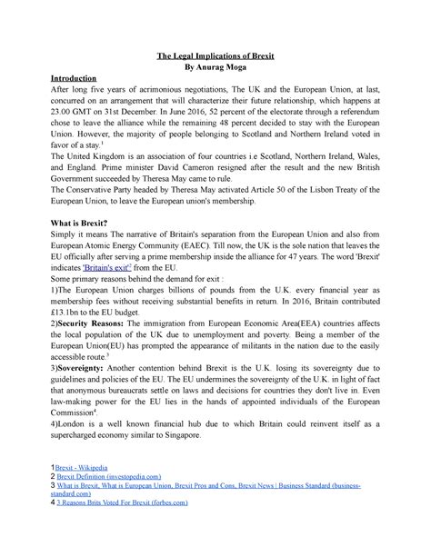 The Legal Implications of Brexit - In June 2016, 52 percent of the ...