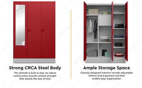 GODREJ INTERIO Almirah Slimline 3-Door Steel Almirah, Cupboard for ...