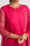Buy Pink Organza Hand Embroidered Thread Work High Neck Kurta Set For ...