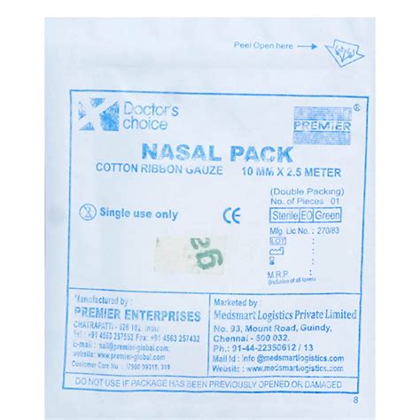 Buy Doctor's Choice Disposable Sterile Nasal Pack 10 mm x 2.5 m, 1 ...