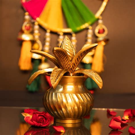 Puja N pujari Glossy Mangal Kalash with Brass Nariyal and Leafs | for ...