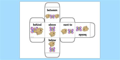 Prepositions Dice Net (teacher made) - Twinkl