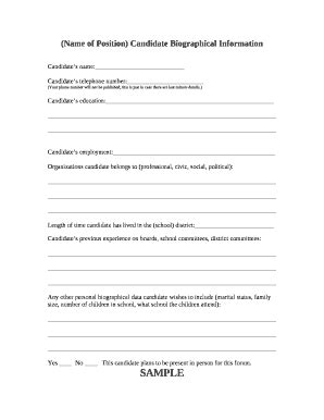 (Name of Position) Candidate Biographical Ination Doc Template | pdfFiller