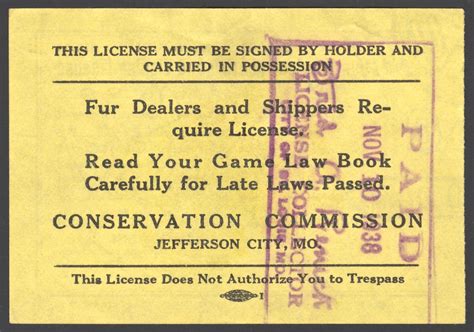 1906 – 1938 Missouri Hunting & Fishing Licenses - Waterfowl Stamps and More
