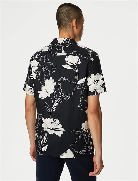 Buy Linen Rich Floral Cuban Collar Shirt at Marks & Spencer