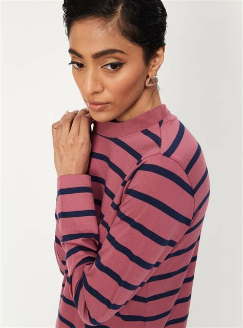 Buy Women Striped Mock Neck T-shirt Online at just Rs. 499.0 ...