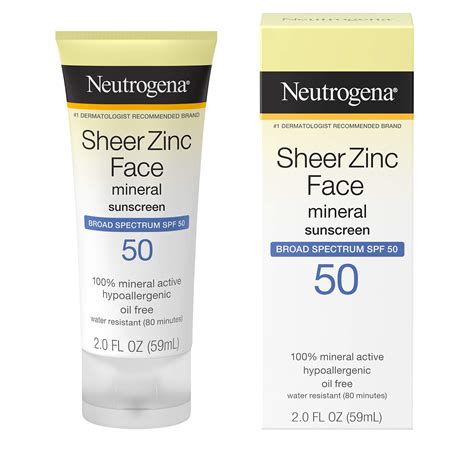 Neutrogena Sheer Zinc Oxide Dry-Touch Face Sunscreen with Broad Spectrum SPF 50, Oil-Free, Non ...