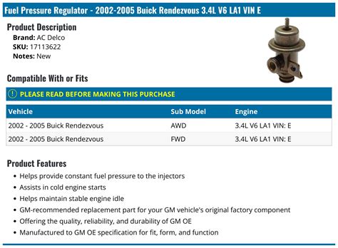 2002-2005 Buick Rendezvous Fuel Pressure Regulator - AC Delco 17113622 - PartsGeek.com