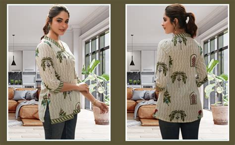 Buy NAINVISH Women's Green Floral Printed A-line Cotton Blend V-Neck ...