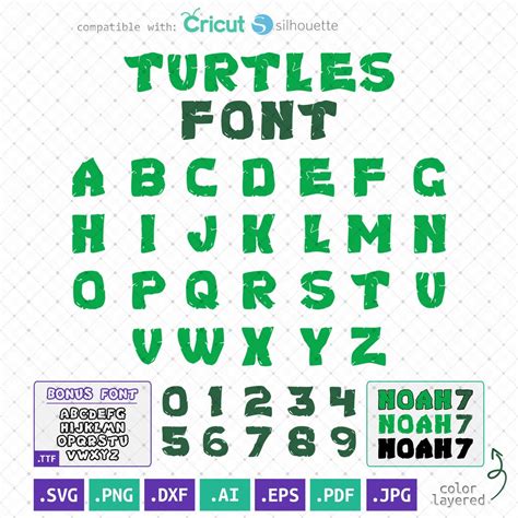 Turtles Font Alphabet SVG Ninja Letters Text Cartoon PNG Birthday Party ...