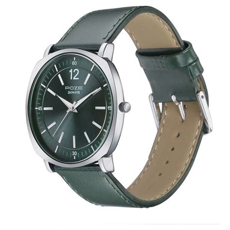 Buy Online Sonata Poze Quartz Analog Green Dial Green Color Leather ...