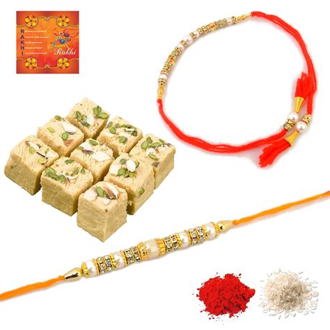 Rakhi Wala Soan Papdi 450Gm with Multicolor Rajasthani Lumba Bhaiya ...