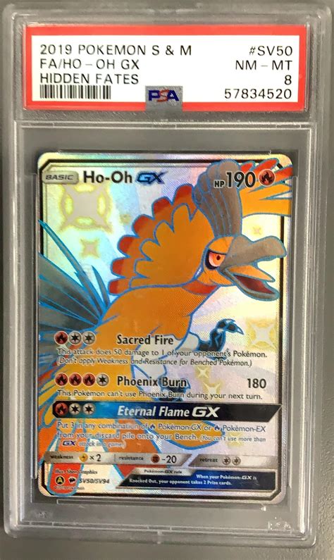 2019 Pokemon Sun & Moon Hidden Fates Sv50 Full Art/ho-oh Gx PSA 8 ...