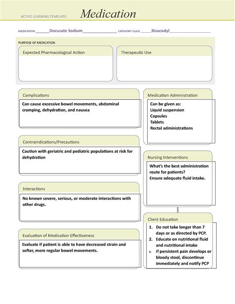 Docusate Sodium Medication Template
