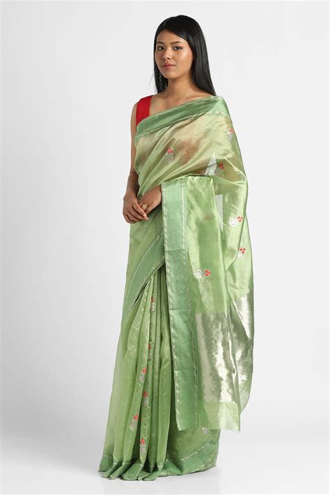 Leaf Green Silk Chanderi Zunaira Saree – Via East
