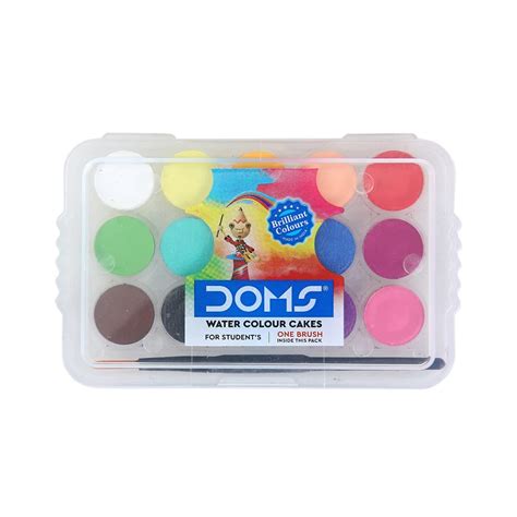 Doms Non-Toxic 15mm Water Colour Cake Set with Paint Brush and Plastic ...