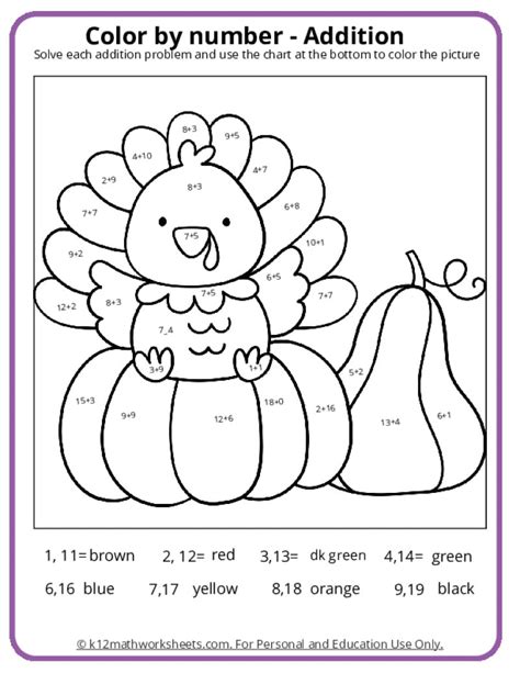 Image result for Thanksgiving Math Color by Number