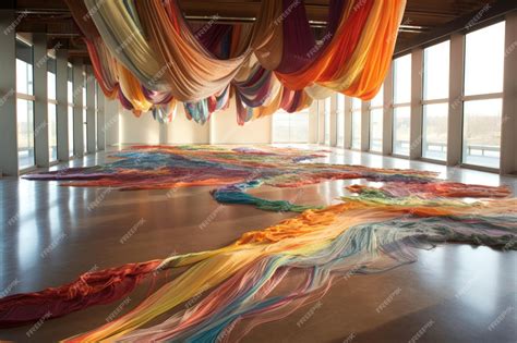 Flowing textile art installation in an open space created with generative ai | Premium AI ...