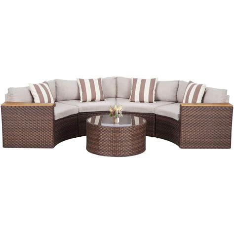 Buy 5-Piece Wicker Outdoor Half-Moon Sectional Sofa Set with Brown ...