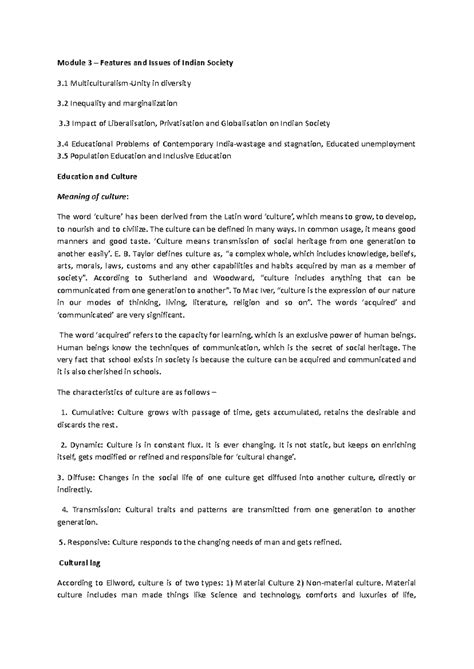 Module 3 - Features and issues of Indian society, cultural lag ...