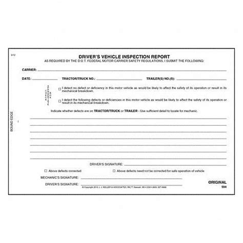 JJ KELLER, Carbon, Driver Vehicle Inspection Report, Simplified Vehicle ...