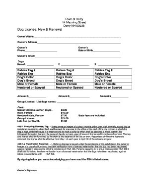 Derry Dog License - Fill and Sign Printable Template Online