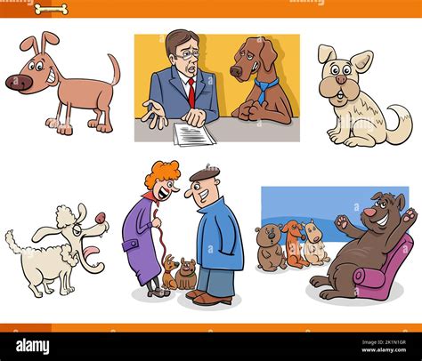 Cartoon illustration of funny dogs comic animal characters set Stock ...